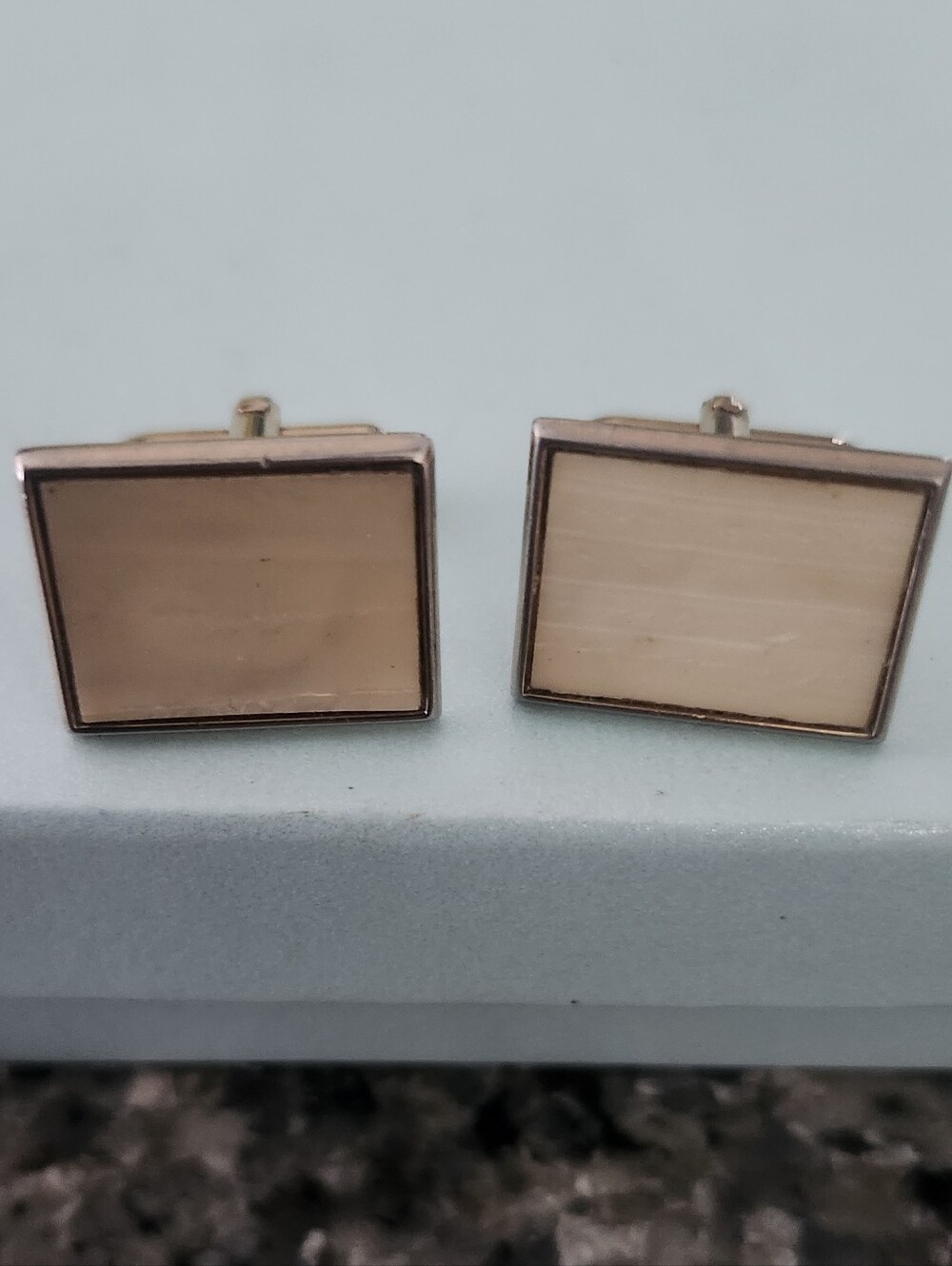 Vtg SWANK Minimalist Design Beige Rectangular Cufflinks - Classic Metal Frame